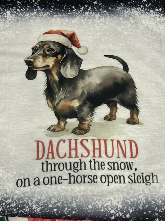 Faux Bleached Short Sleeve "DACHSHUND" Christmas Shirt