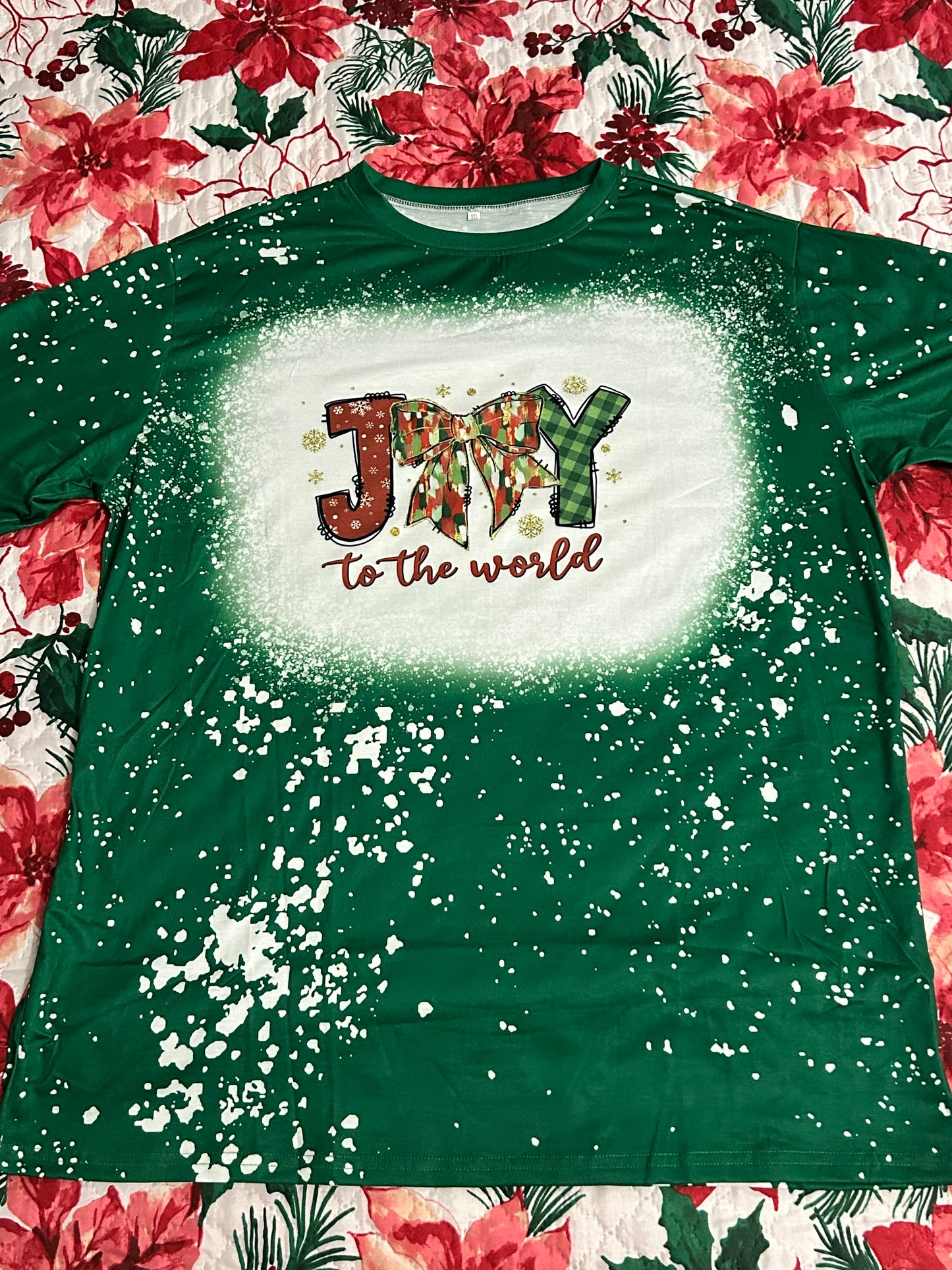 Faux Bleached Short Sleeve "Joy to the World" Shirt