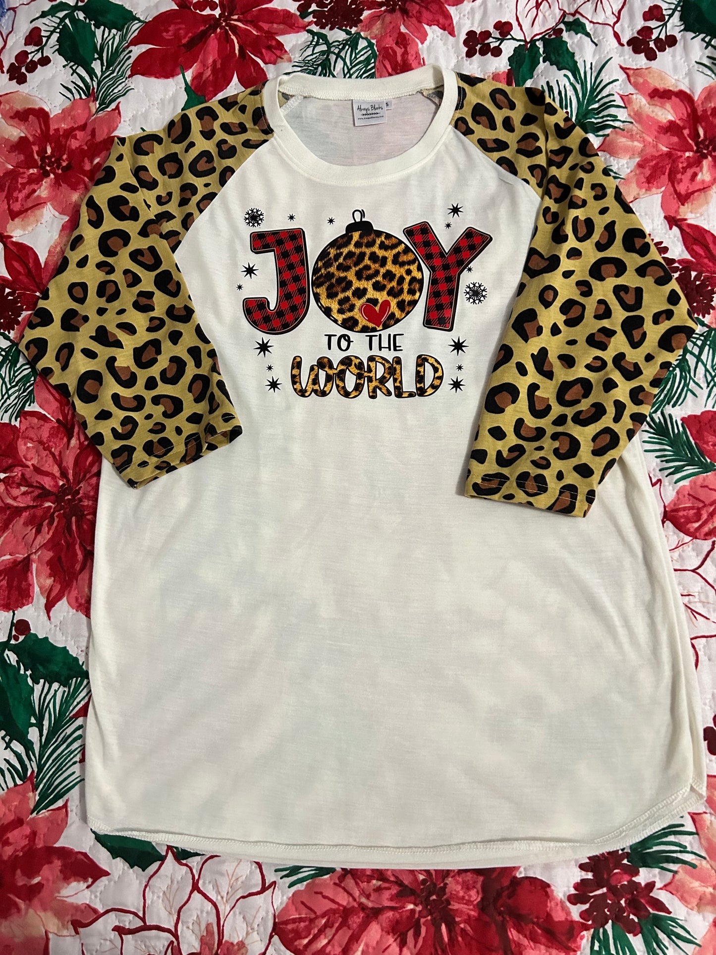 3/4 sleeve Leopard Raglan tee "Joy to the World" Shirt