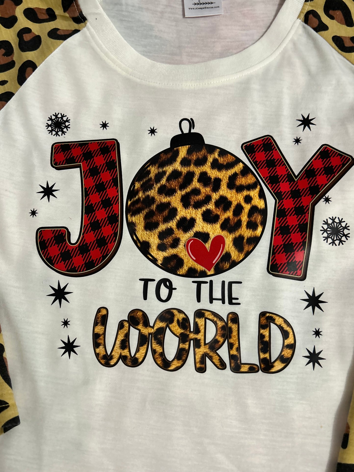 3/4 sleeve Leopard Raglan tee "Joy to the World" Shirt